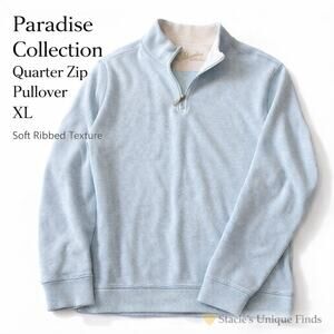 Paradise Collection Quarter Zip Pullover XL Blue Ribbed Casual